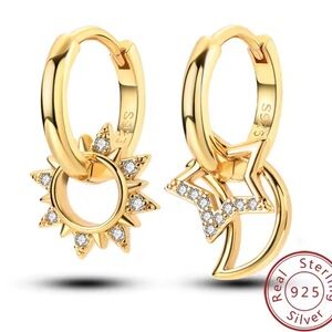 Gold Sun and Moon Sterling Silver Earrings